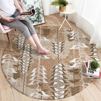 Beige Hawaii Tapa Pattern Round Carpet With Heliconia Vintage Style
