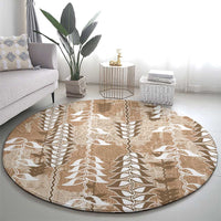 Beige Hawaii Tapa Pattern Round Carpet With Heliconia Vintage Style