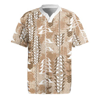 Beige Hawaii Tapa Pattern Rugby Jersey With Heliconia Vintage Style