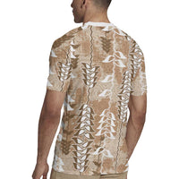 Beige Hawaii Tapa Pattern Rugby Jersey With Heliconia Vintage Style