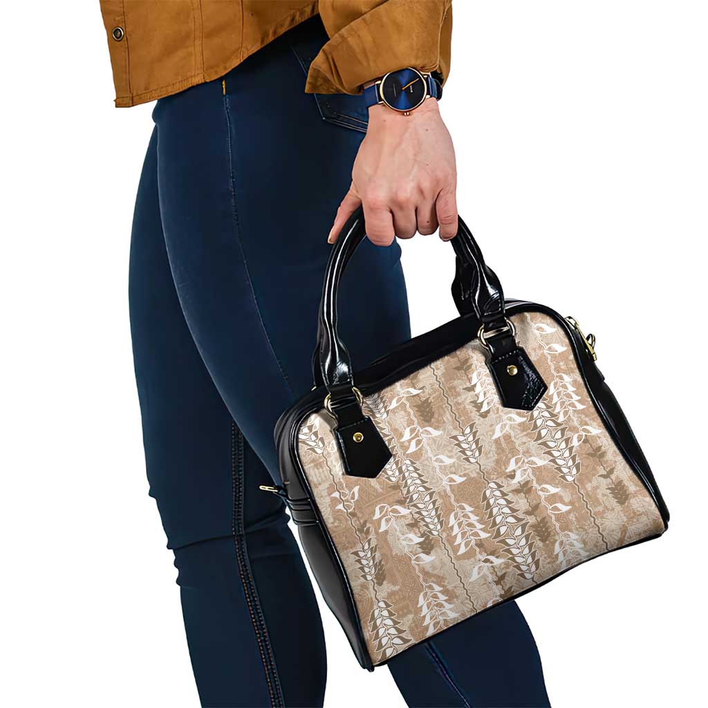 Beige Hawaii Tapa Pattern Shoulder Handbag With Heliconia Vintage Style
