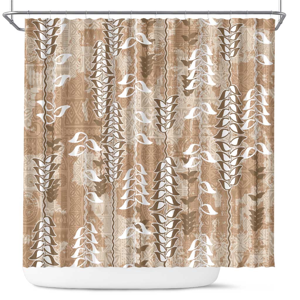 Beige Hawaii Tapa Pattern Shower Curtain With Heliconia Vintage Style