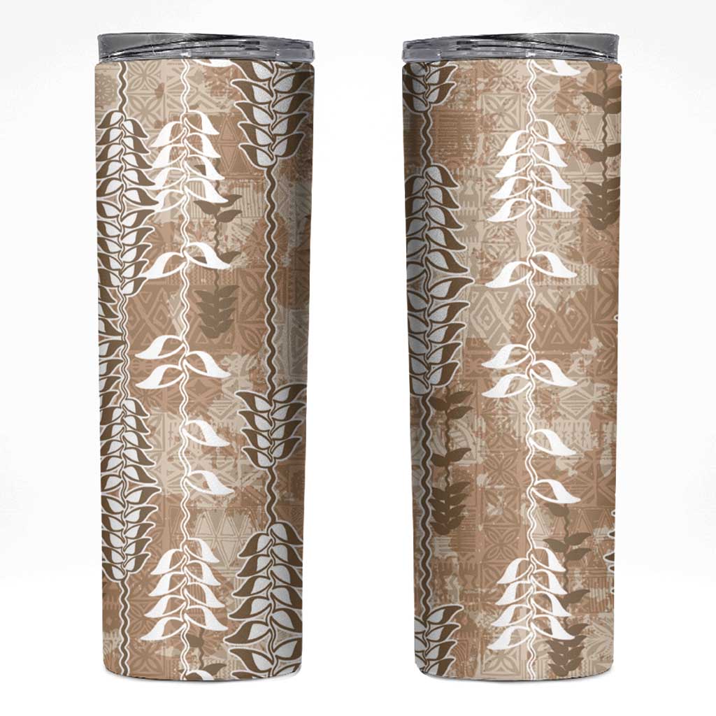 Beige Hawaii Tapa Pattern Skinny Tumbler With Heliconia Vintage Style