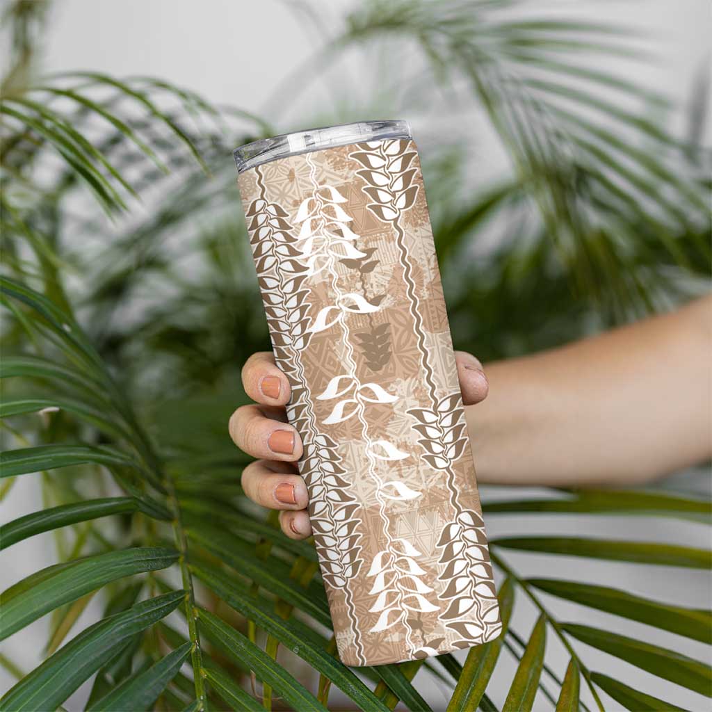 Beige Hawaii Tapa Pattern Skinny Tumbler With Heliconia Vintage Style