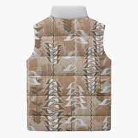Beige Hawaii Tapa Pattern Sleeveless Puffer Jacket With Heliconia Vintage Style