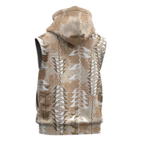Beige Hawaii Tapa Pattern Sleeveless Zip Hoodie With Heliconia Vintage Style