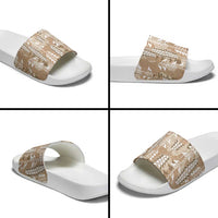 Beige Hawaii Tapa Pattern Slide Sandals With Heliconia Vintage Style