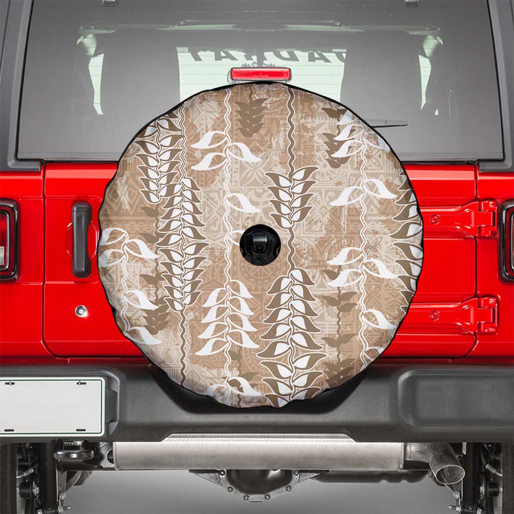Beige Hawaii Tapa Pattern Spare Tire Cover With Heliconia Vintage Style
