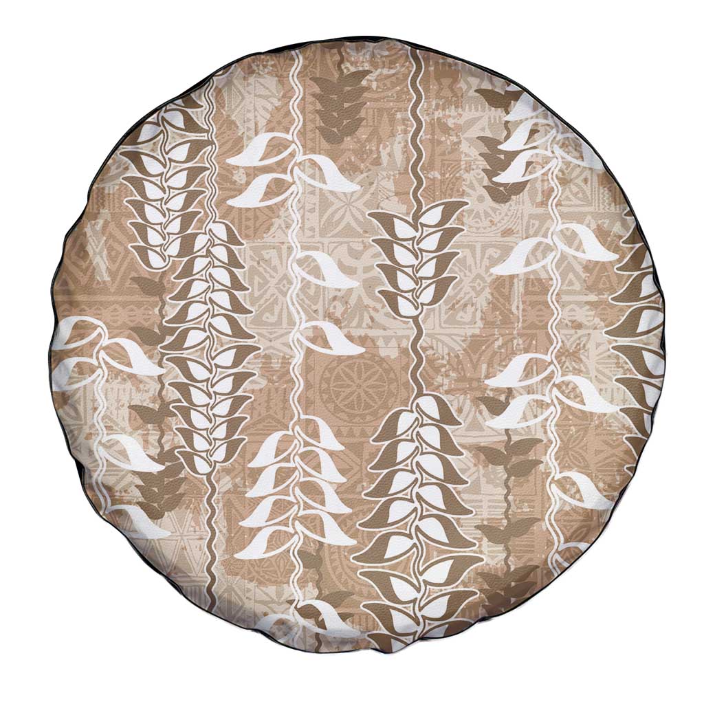 Beige Hawaii Tapa Pattern Spare Tire Cover With Heliconia Vintage Style