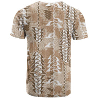 Beige Hawaii Tapa Pattern T Shirt With Heliconia Vintage Style