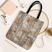 Beige Hawaii Tapa Pattern Tote Bag With Heliconia Vintage Style
