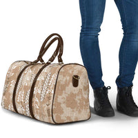 Beige Hawaii Tapa Pattern Travel Bag With Heliconia Vintage Style