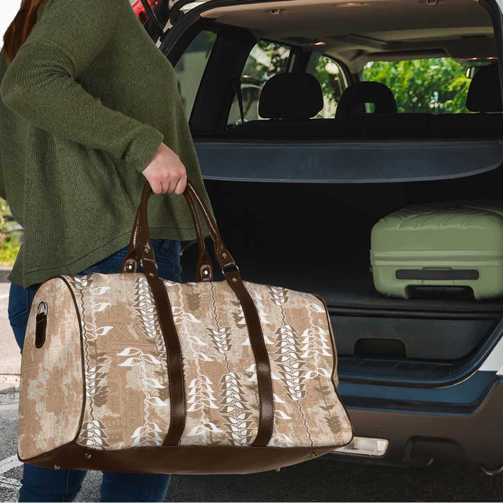 Beige Hawaii Tapa Pattern Travel Bag With Heliconia Vintage Style