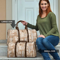 Beige Hawaii Tapa Pattern Travel Bag With Heliconia Vintage Style