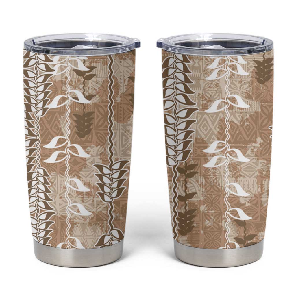Beige Hawaii Tapa Pattern Tumbler Cup With Heliconia Vintage Style