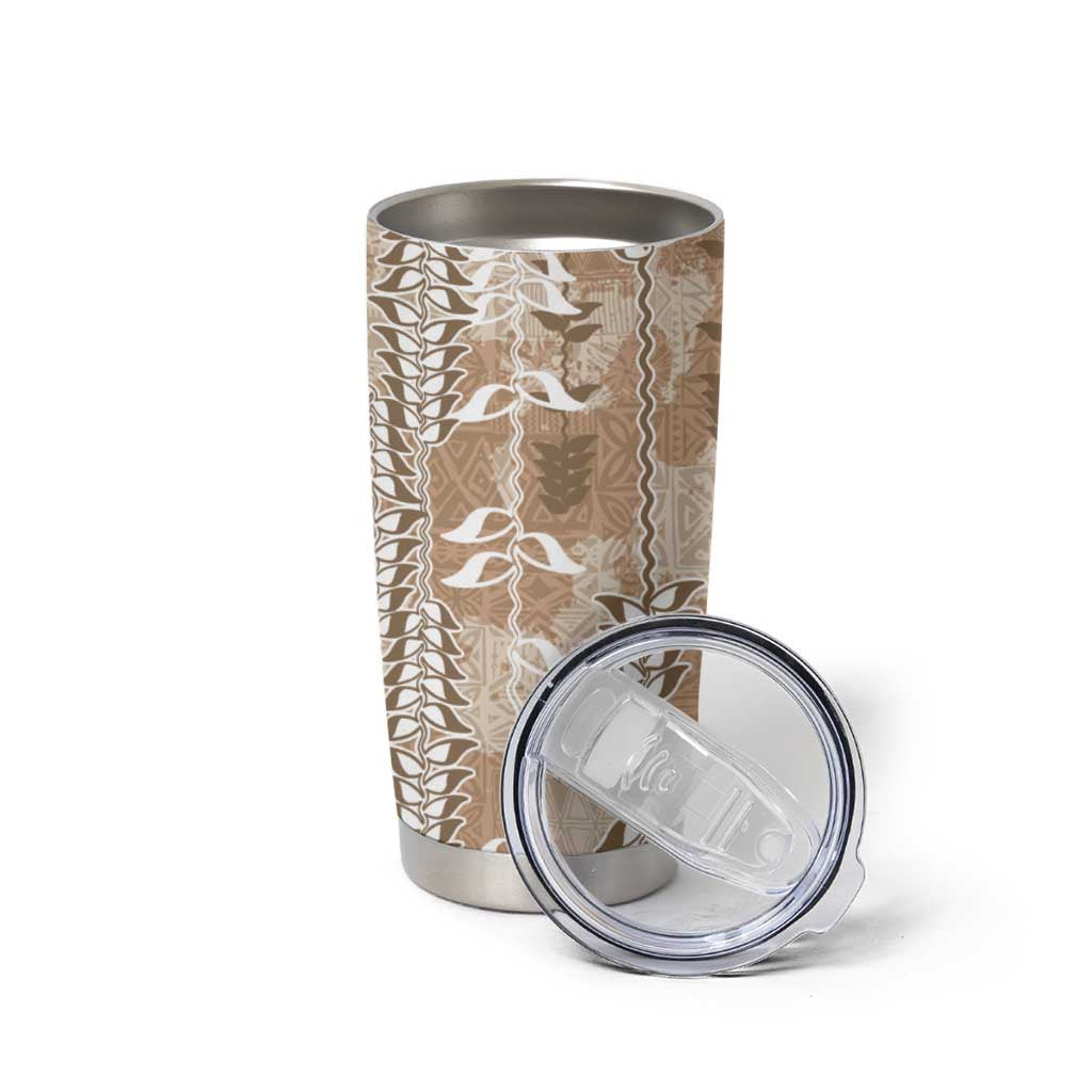 Beige Hawaii Tapa Pattern Tumbler Cup With Heliconia Vintage Style