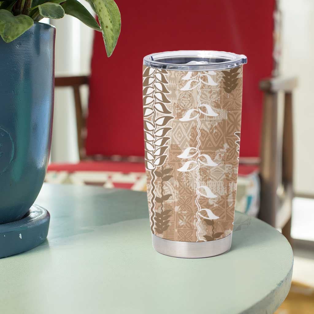 Beige Hawaii Tapa Pattern Tumbler Cup With Heliconia Vintage Style