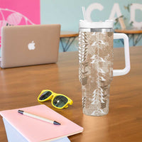 Beige Hawaii Tapa Pattern Tumbler With Handle With Heliconia Vintage Style