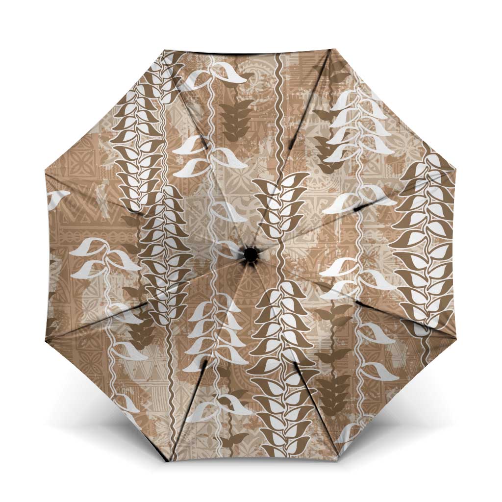 Beige Hawaii Tapa Pattern Umbrella With Heliconia Vintage Style