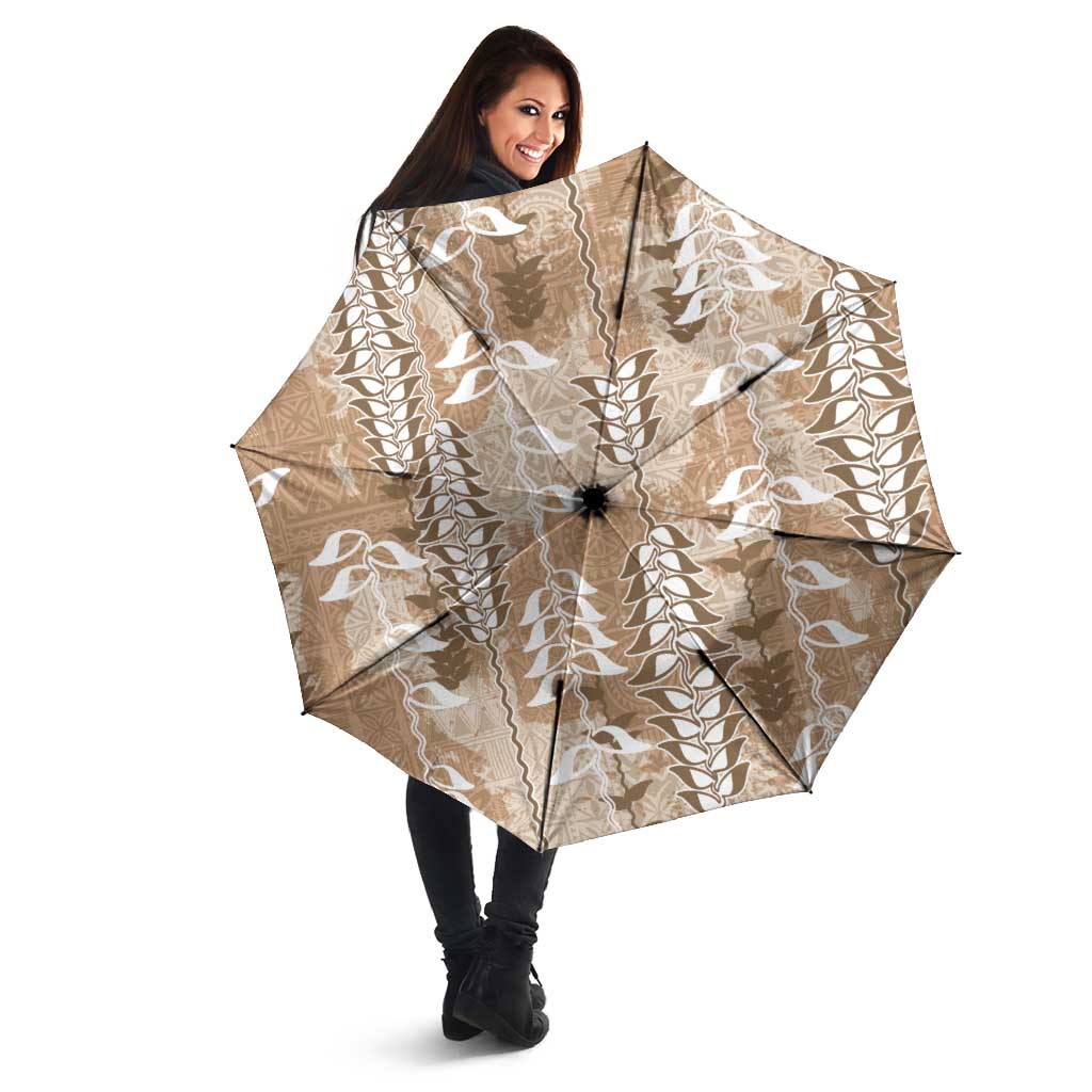 Beige Hawaii Tapa Pattern Umbrella With Heliconia Vintage Style