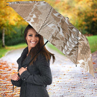 Beige Hawaii Tapa Pattern Umbrella With Heliconia Vintage Style