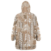 Beige Hawaii Tapa Pattern Wearable Blanket Hoodie With Heliconia Vintage Style