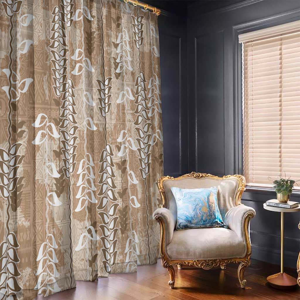Beige Hawaii Tapa Pattern Window Curtain With Heliconia Vintage Style