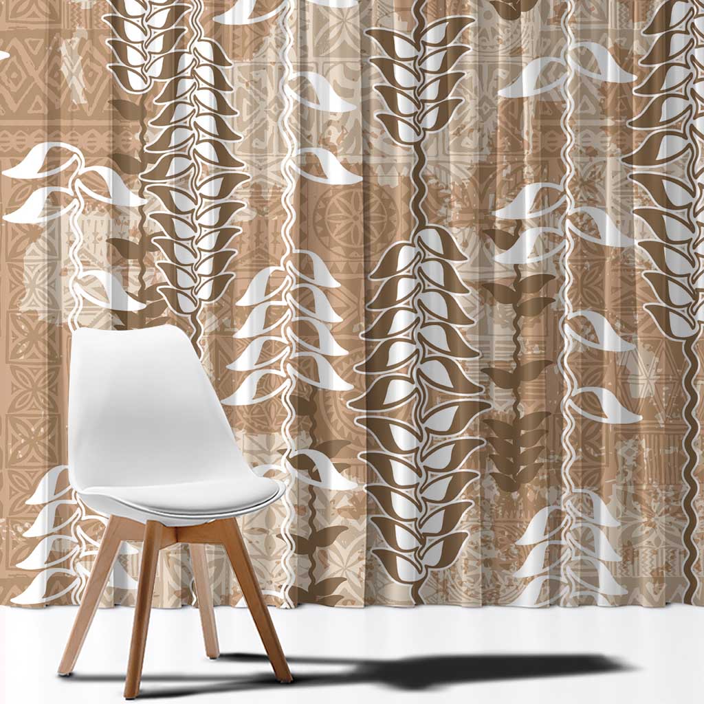 Beige Hawaii Tapa Pattern Window Curtain With Heliconia Vintage Style