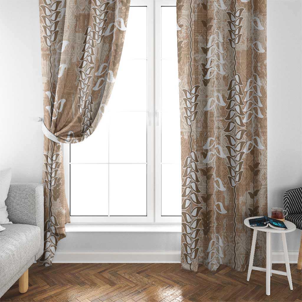 Beige Hawaii Tapa Pattern Window Curtain With Heliconia Vintage Style