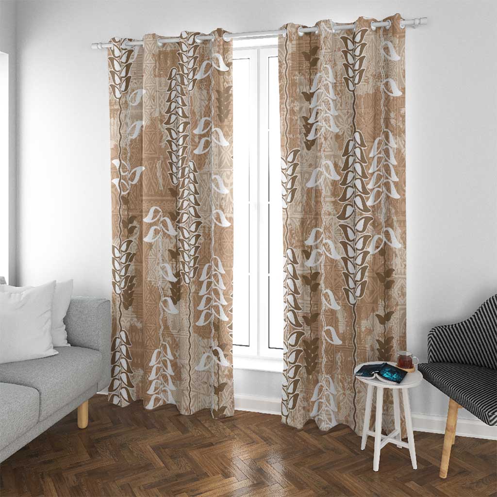 Beige Hawaii Tapa Pattern Window Curtain With Heliconia Vintage Style