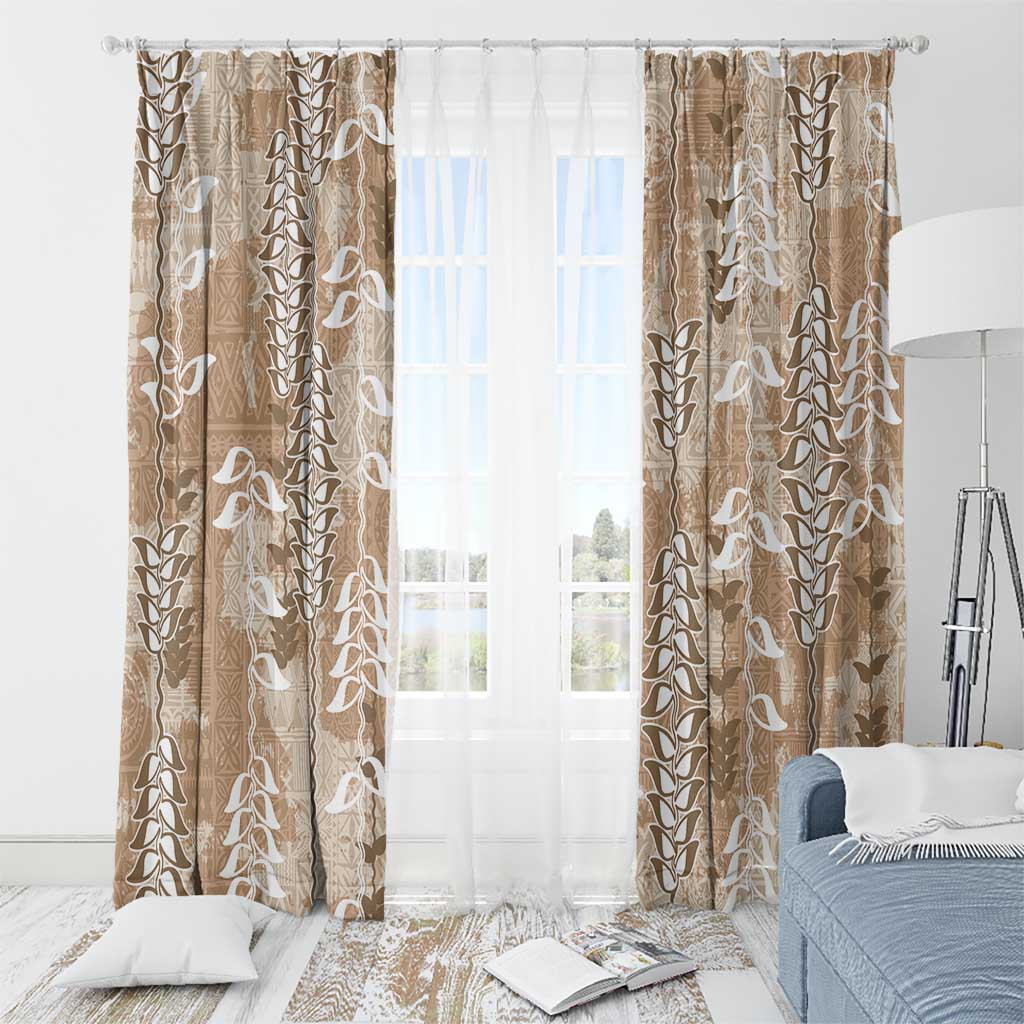 Beige Hawaii Tapa Pattern Window Curtain With Heliconia Vintage Style