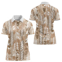 Beige Hawaii Tapa Pattern Women Polo Shirt With Heliconia Vintage Style
