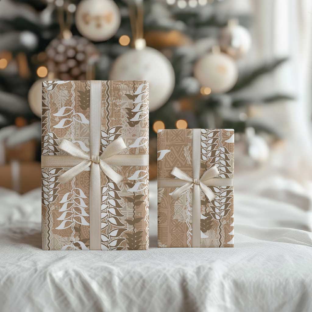 Beige Hawaii Tapa Pattern Wrapping Paper With Heliconia Vintage Style