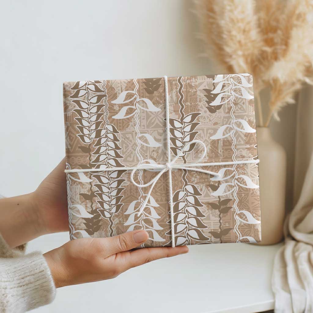 Beige Hawaii Tapa Pattern Wrapping Paper With Heliconia Vintage Style