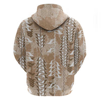 Beige Hawaii Tapa Pattern Zip Hoodie With Heliconia Vintage Style