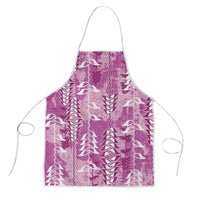 Magenta Hawaii Tapa Pattern Apron With Heliconia Vintage Style