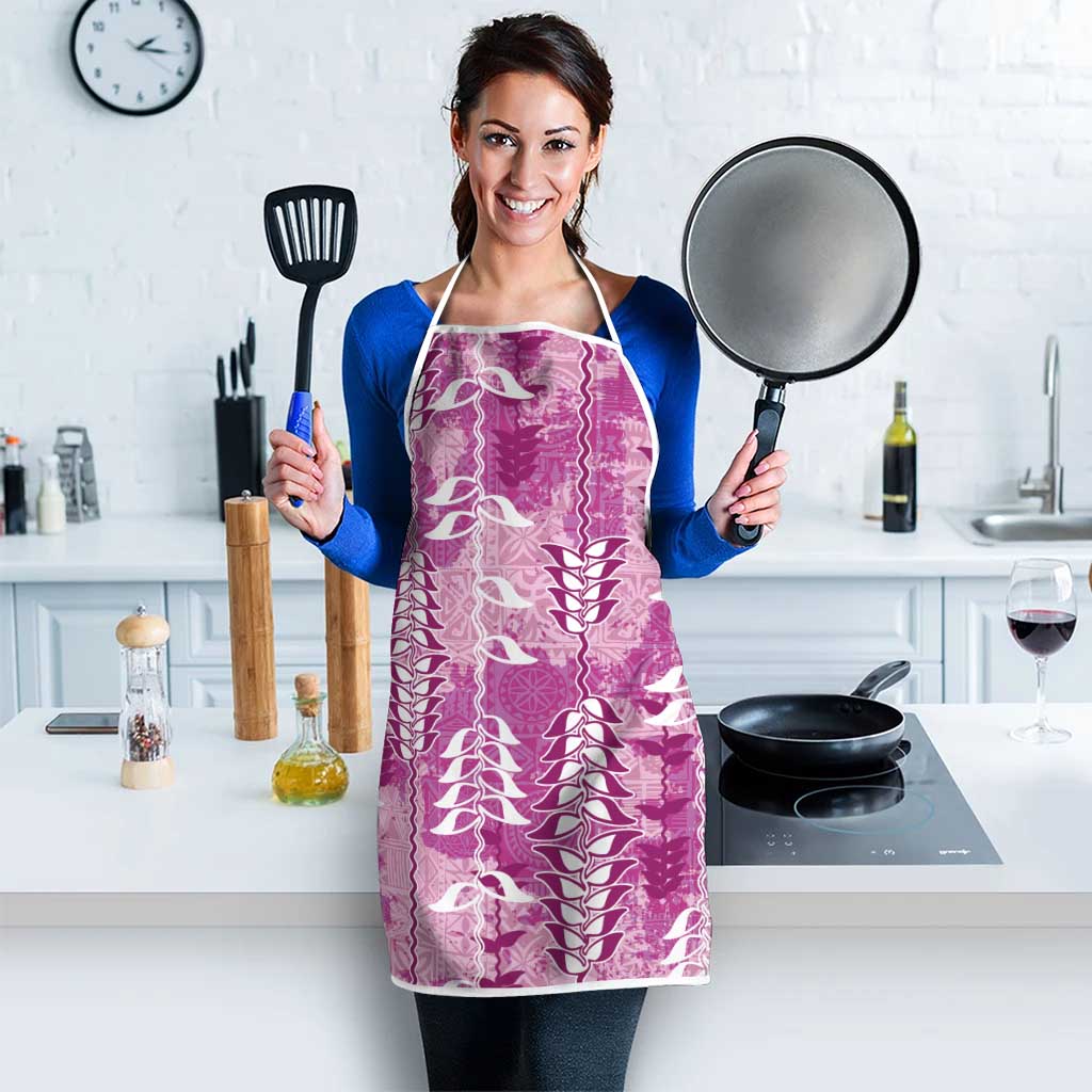 Magenta Hawaii Tapa Pattern Apron With Heliconia Vintage Style