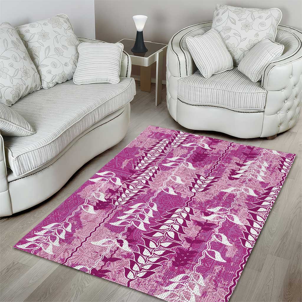 Magenta Hawaii Tapa Pattern Area Rug With Heliconia Vintage Style