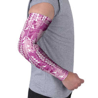 Magenta Hawaii Tapa Pattern Arm Sleeves With Heliconia Vintage Style