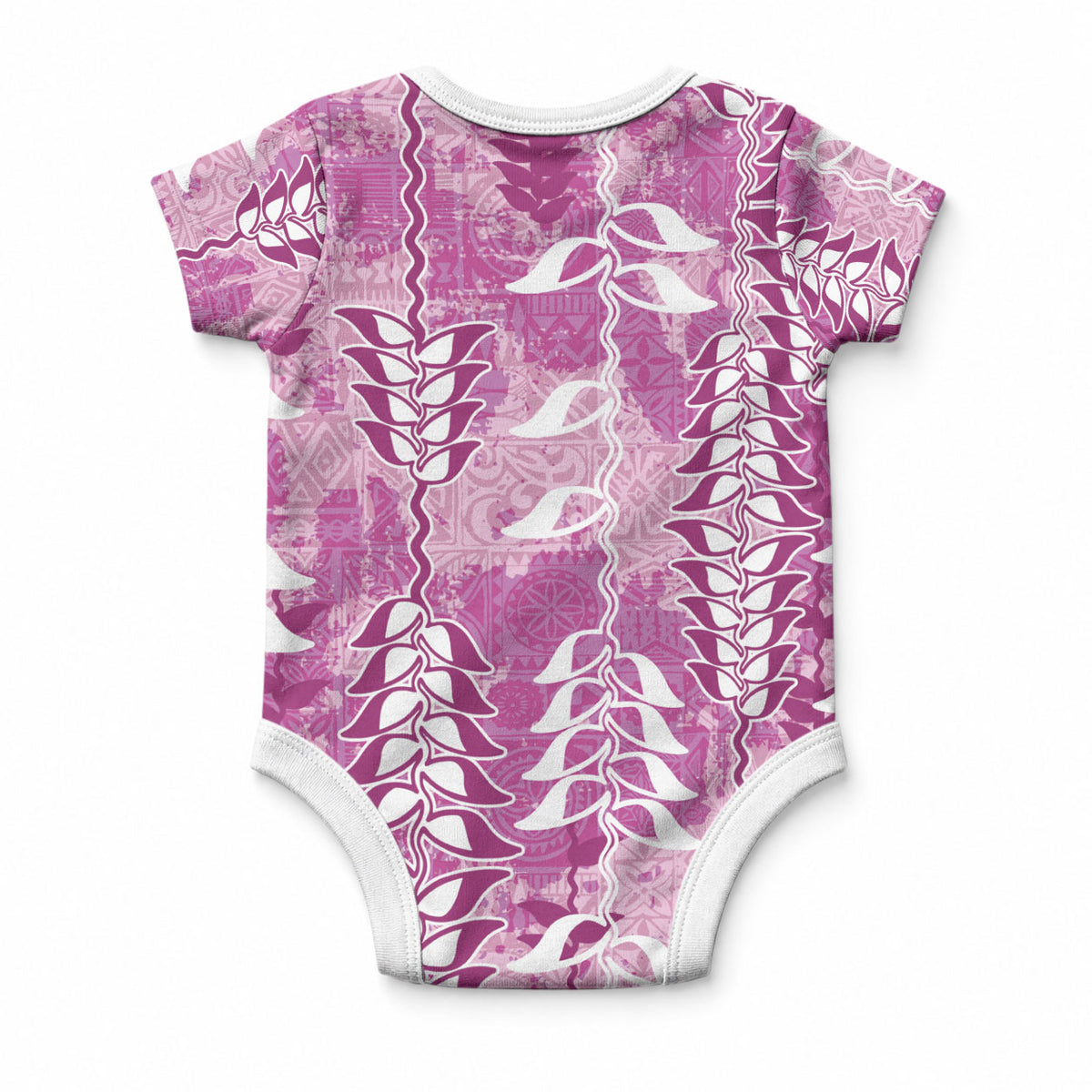 Magenta Hawaii Tapa Pattern Baby Onesie With Heliconia Vintage Style LT05 - Polynesian Pride
