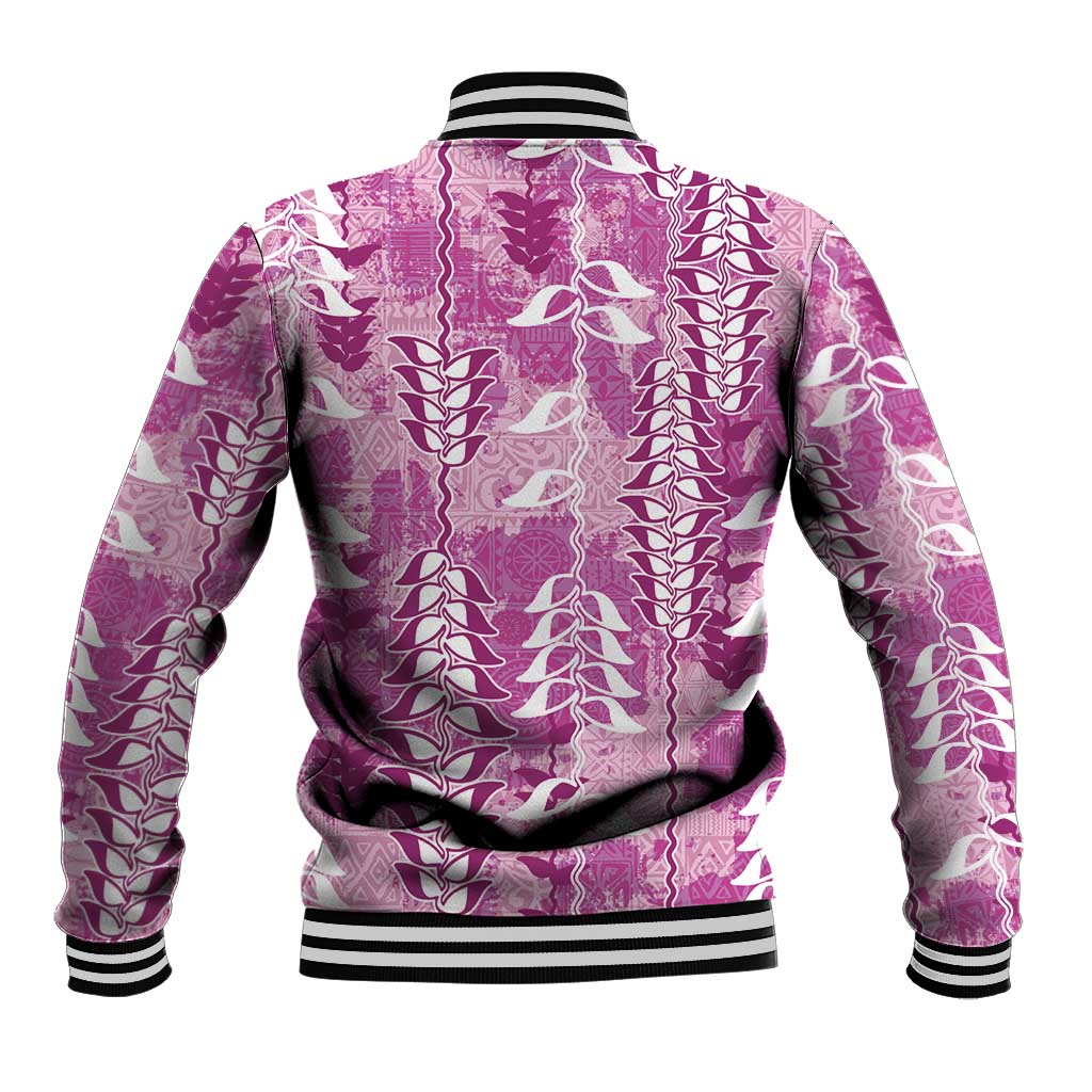 Magenta Hawaii Tapa Pattern Baseball Jacket With Heliconia Vintage Style