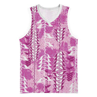 Magenta Hawaii Tapa Pattern Basketball Jersey With Heliconia Vintage Style