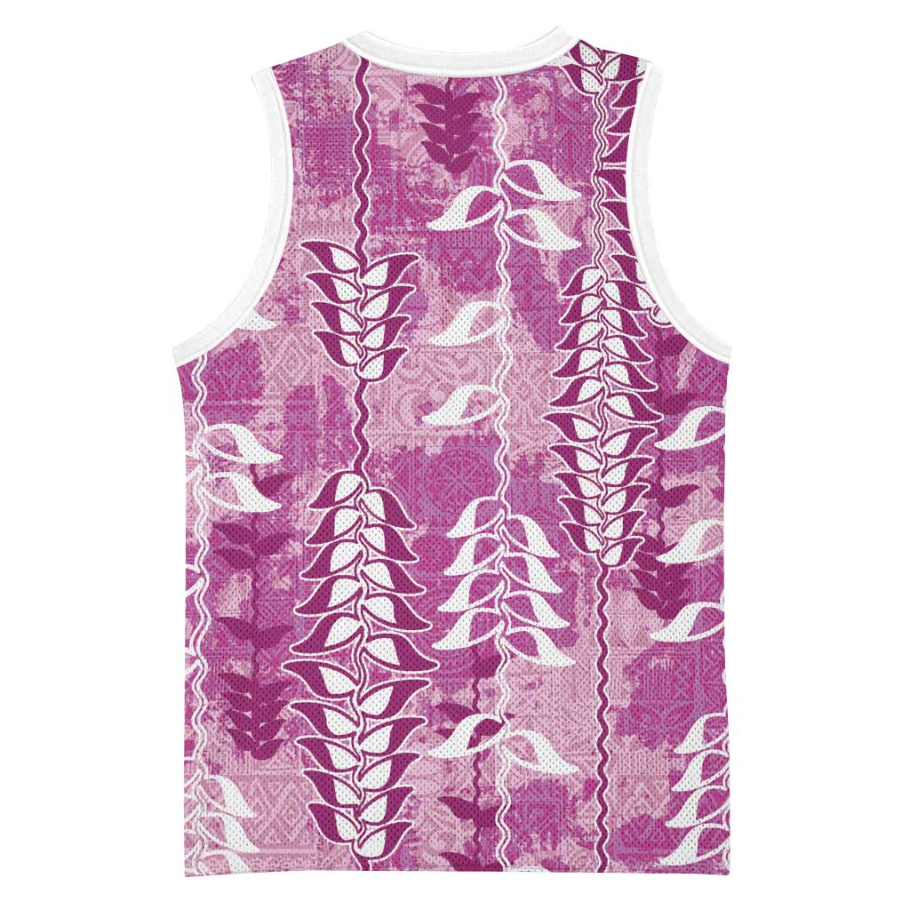 Magenta Hawaii Tapa Pattern Basketball Jersey With Heliconia Vintage Style