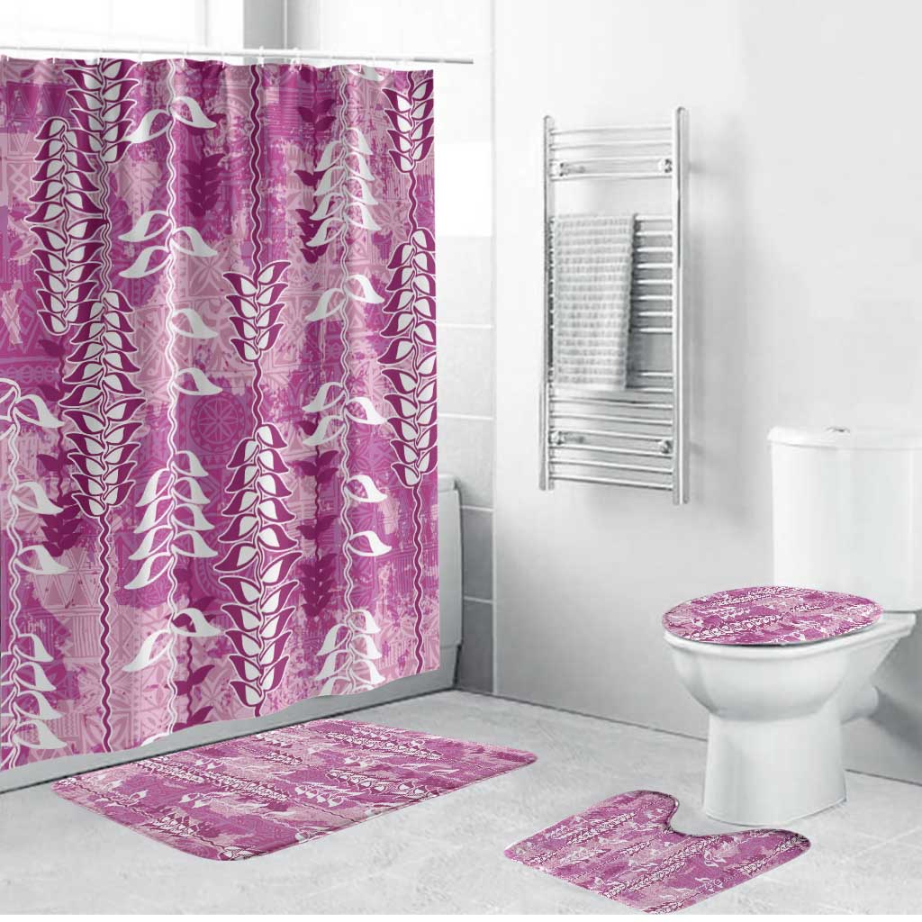 Magenta Hawaii Tapa Pattern Bathroom Set With Heliconia Vintage Style