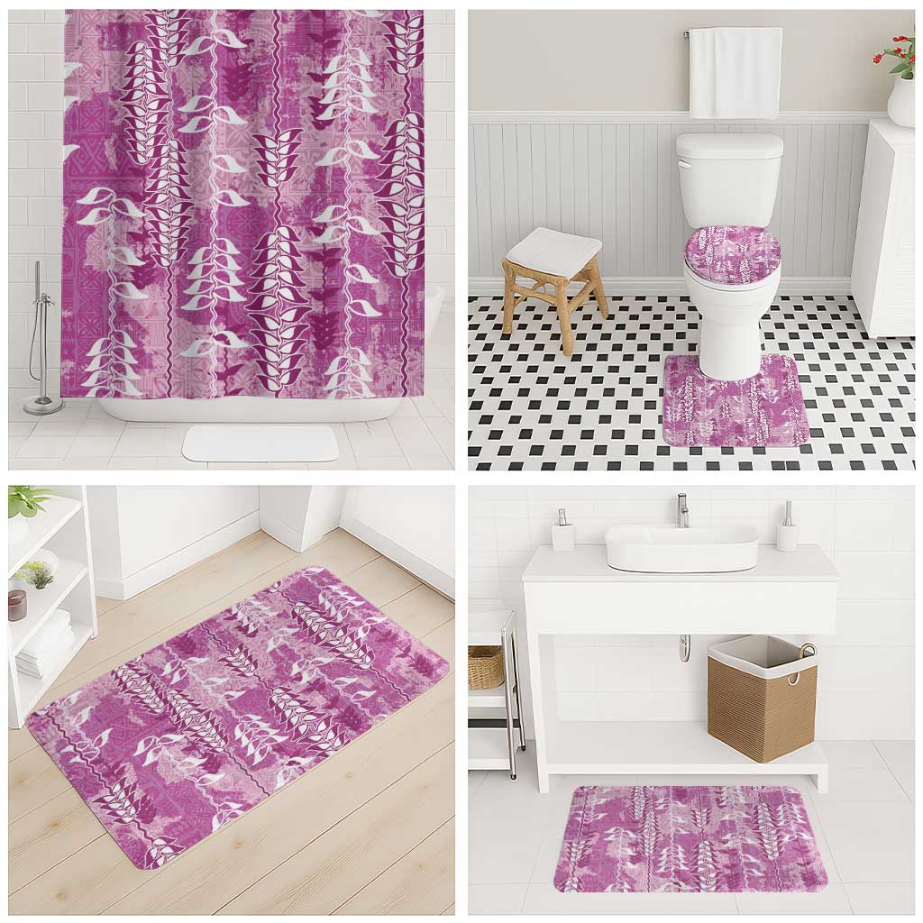 Magenta Hawaii Tapa Pattern Bathroom Set With Heliconia Vintage Style