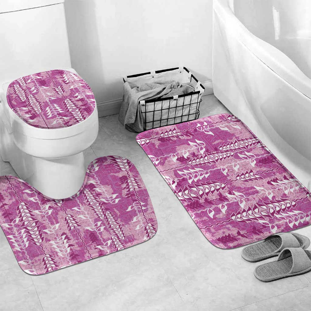 Magenta Hawaii Tapa Pattern Bathroom Set With Heliconia Vintage Style