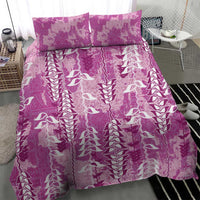 Magenta Hawaii Tapa Pattern Bedding Set With Heliconia Vintage Style