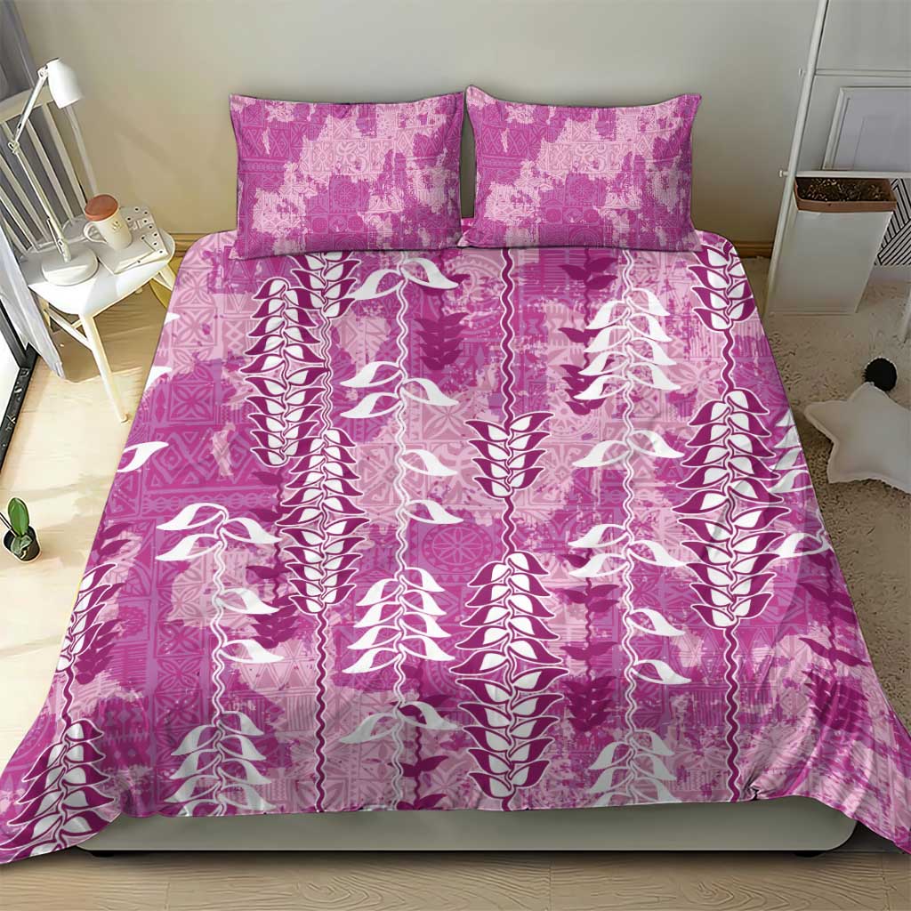 Magenta Hawaii Tapa Pattern Bedding Set With Heliconia Vintage Style