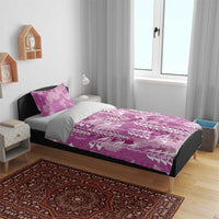 Magenta Hawaii Tapa Pattern Bedding Set With Heliconia Vintage Style