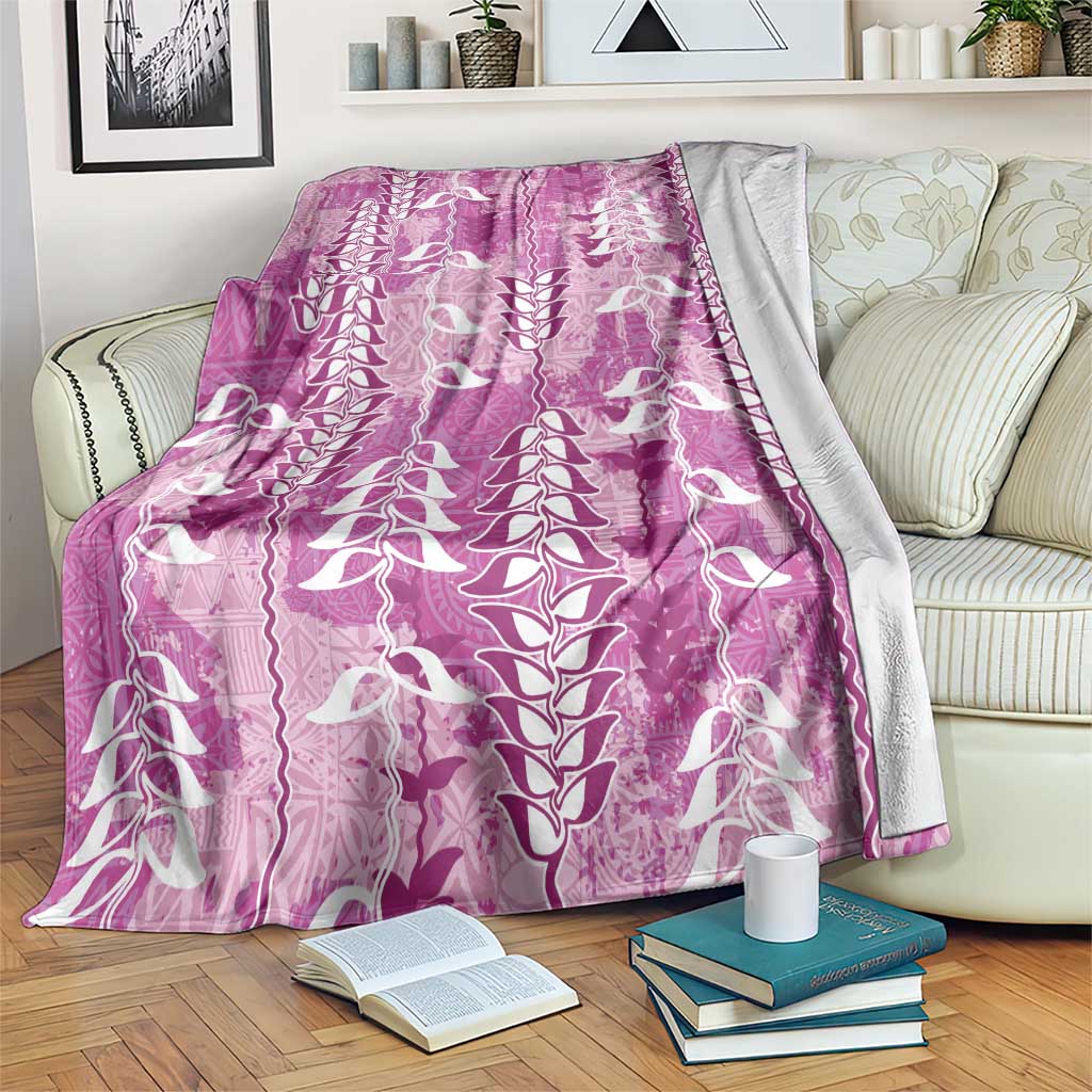 Magenta Hawaii Tapa Pattern Blanket With Heliconia Vintage Style